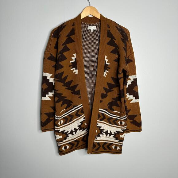 Lucky‎ Brand Women's Caramel + Brown Southwestern Print Knit Cardigan Size S - Picture 1 of 8